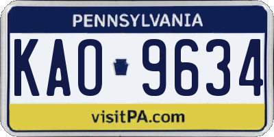 PA license plate KAO9634
