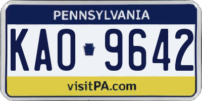PA license plate KAO9642