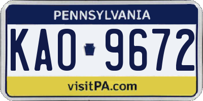 PA license plate KAO9672