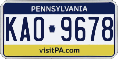 PA license plate KAO9678