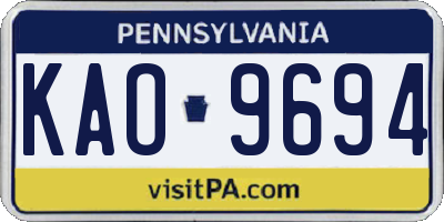 PA license plate KAO9694