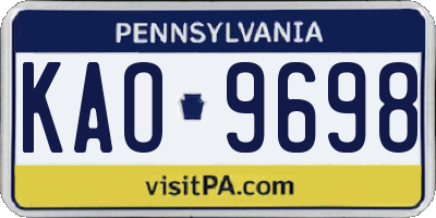 PA license plate KAO9698