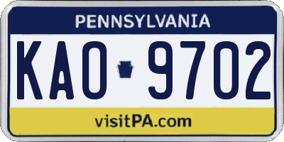 PA license plate KAO9702