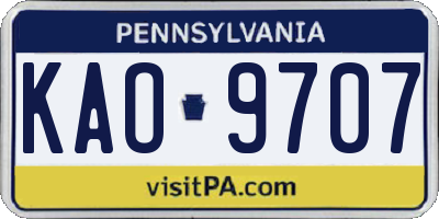 PA license plate KAO9707