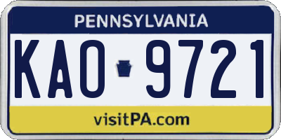 PA license plate KAO9721