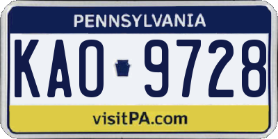 PA license plate KAO9728