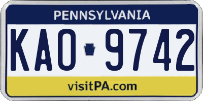 PA license plate KAO9742