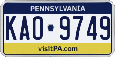 PA license plate KAO9749