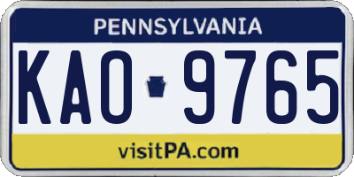 PA license plate KAO9765