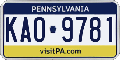 PA license plate KAO9781