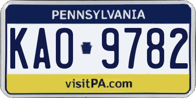 PA license plate KAO9782