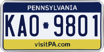 PA license plate KAO9801