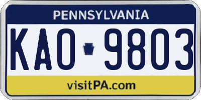 PA license plate KAO9803