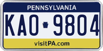 PA license plate KAO9804