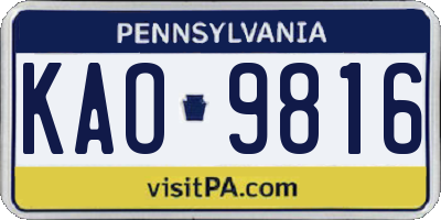 PA license plate KAO9816