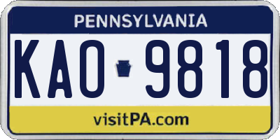 PA license plate KAO9818