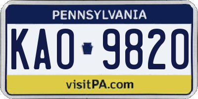 PA license plate KAO9820