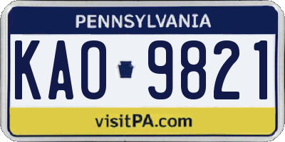 PA license plate KAO9821