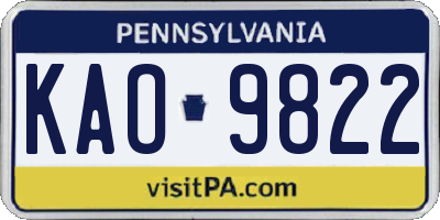 PA license plate KAO9822