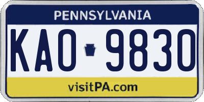 PA license plate KAO9830