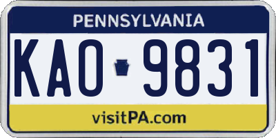 PA license plate KAO9831