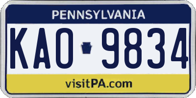 PA license plate KAO9834