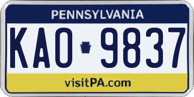PA license plate KAO9837