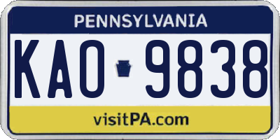 PA license plate KAO9838