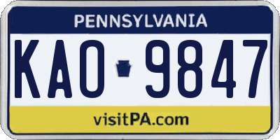 PA license plate KAO9847
