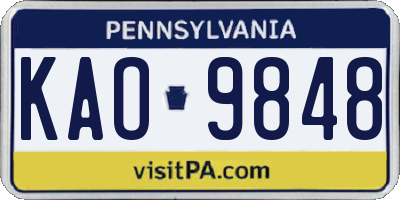 PA license plate KAO9848