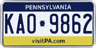 PA license plate KAO9862