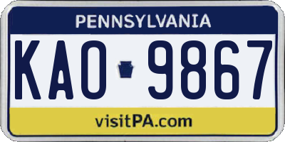 PA license plate KAO9867