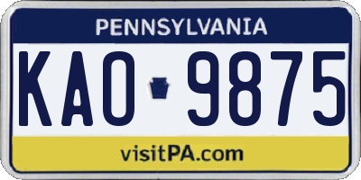 PA license plate KAO9875