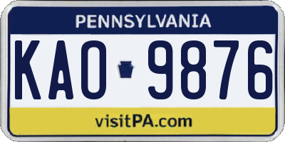 PA license plate KAO9876