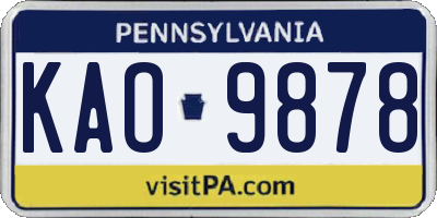 PA license plate KAO9878