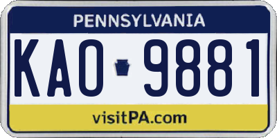 PA license plate KAO9881