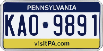 PA license plate KAO9891