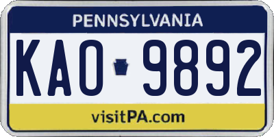 PA license plate KAO9892