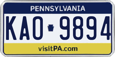 PA license plate KAO9894