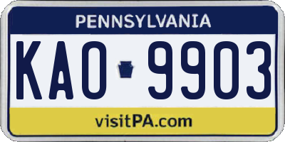 PA license plate KAO9903