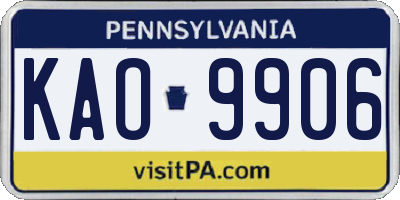 PA license plate KAO9906