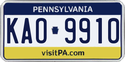 PA license plate KAO9910