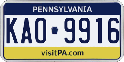 PA license plate KAO9916
