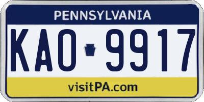 PA license plate KAO9917