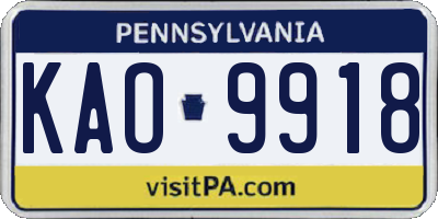 PA license plate KAO9918