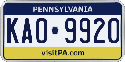 PA license plate KAO9920