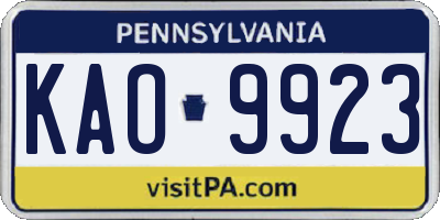 PA license plate KAO9923