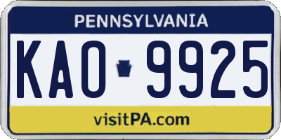 PA license plate KAO9925