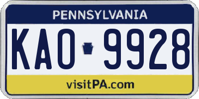 PA license plate KAO9928