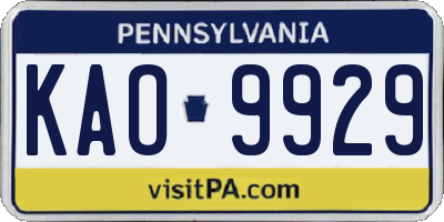 PA license plate KAO9929